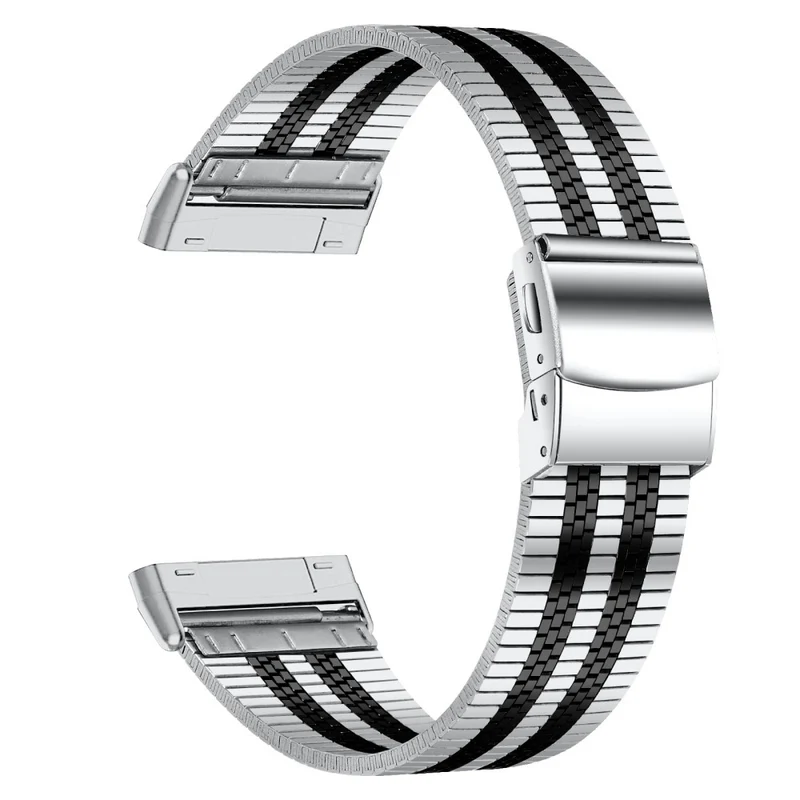 5 bead rhinestone stainless steel strap for Fitbit Sense 2 / Versa 4 - Silver / Rose Gold