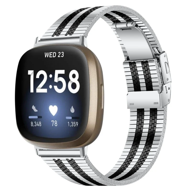 5 bead rhinestone stainless steel strap for Fitbit Sense 2 / Versa 4 - Silver / Rose Gold
