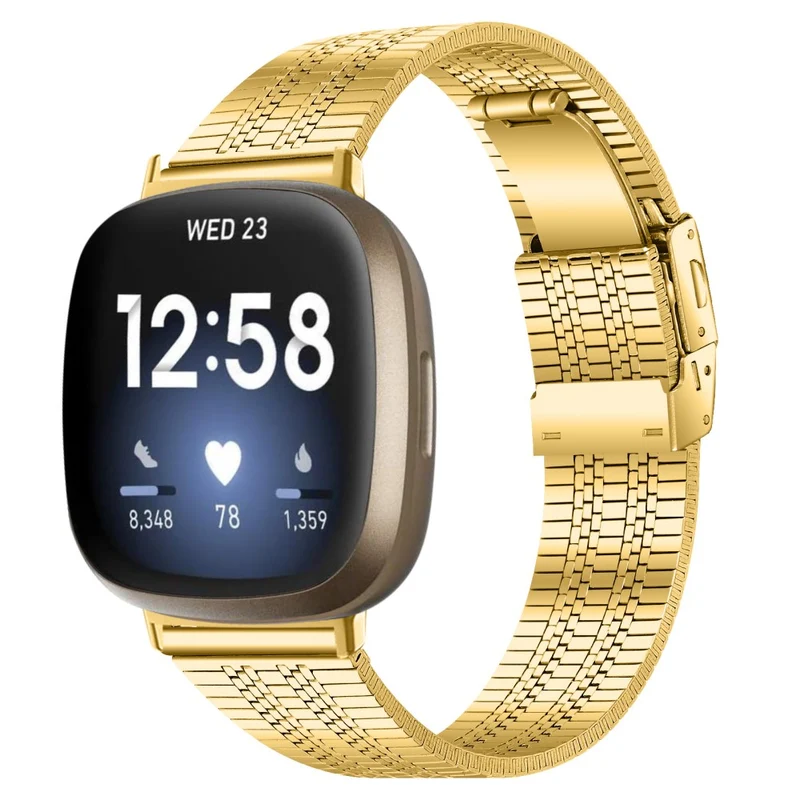 5 bead rhinestone stainless steel strap for Fitbit Sense 2 / Versa 4 - Silver / Rose Gold
