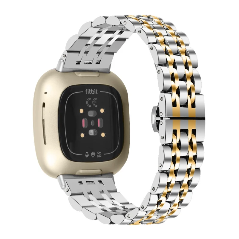 7 bead décor stainless steel strap for Fitbit Sense 2 / Versa 4 - Silver / Black