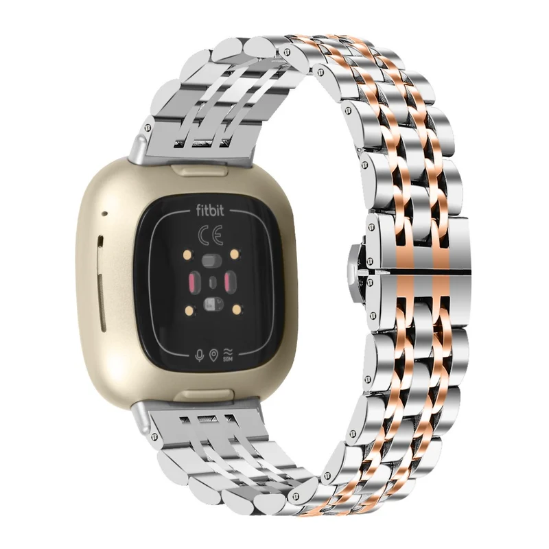 7 bead décor stainless steel strap for Fitbit Sense 2 / Versa 4 - Silver / Black