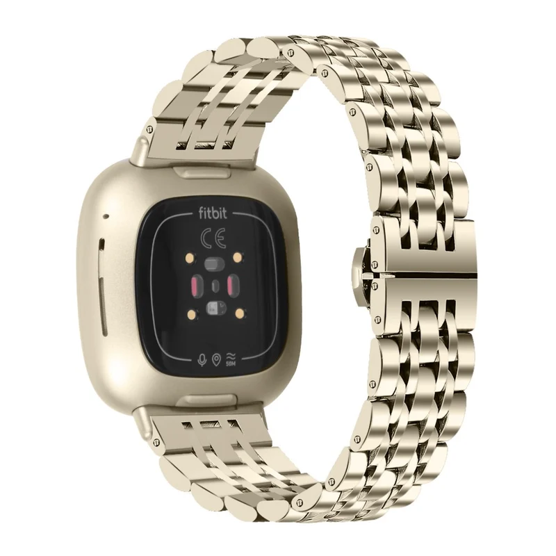 7 bead décor stainless steel strap for Fitbit Sense 2 / Versa 4 - Silver / Black