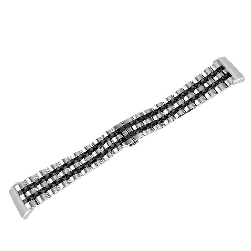 7 bead décor stainless steel strap for Fitbit Sense 2 / Versa 4 - Silver / Black