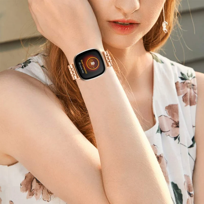 7 bead décor stainless steel strap for Fitbit Sense 2 / Versa 4 - Silver / Black
