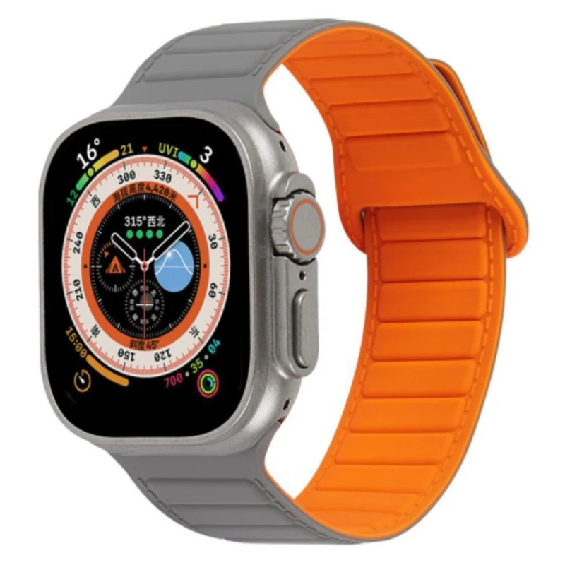 Apple Watch Series 8 (41mm) color match silicone strap - Grey / Orange