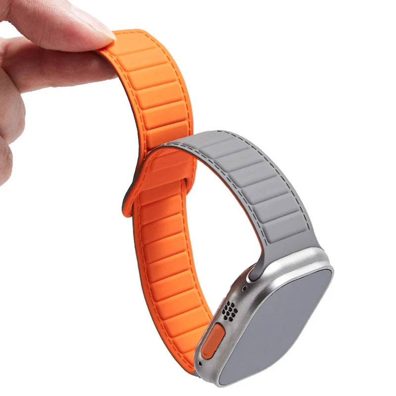 Apple Watch Series 8 (41mm) color match silicone strap - Grey / Orange