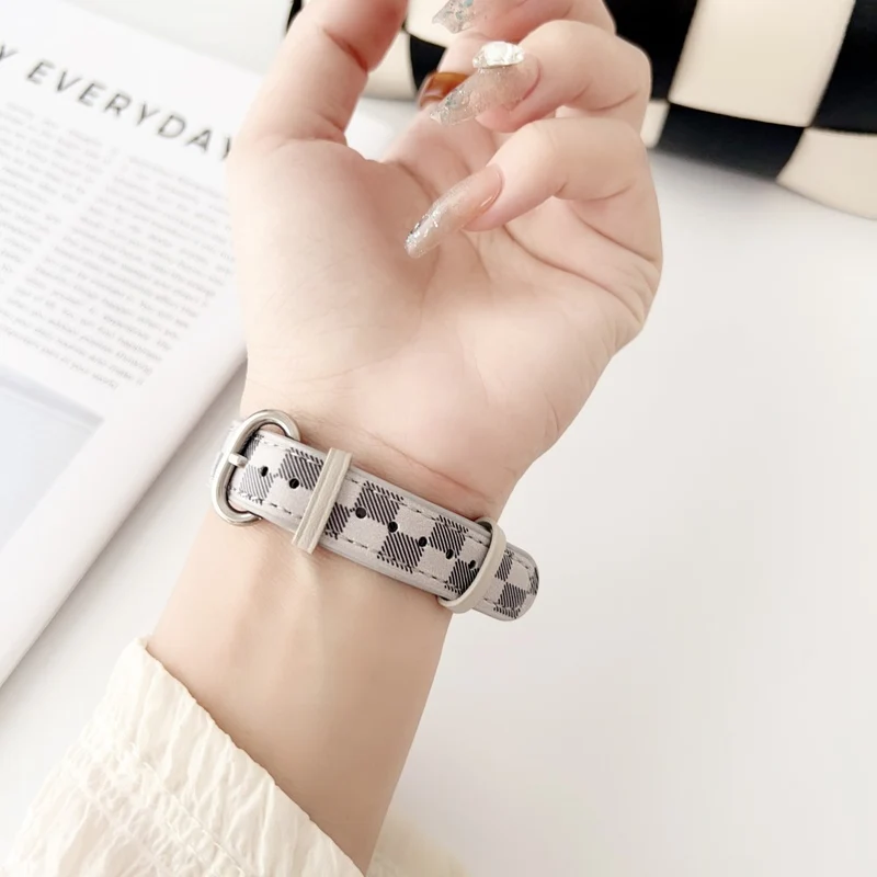 Xiaomi Smart Band 8 Genuine Cowhide leather in grid pattern strap
