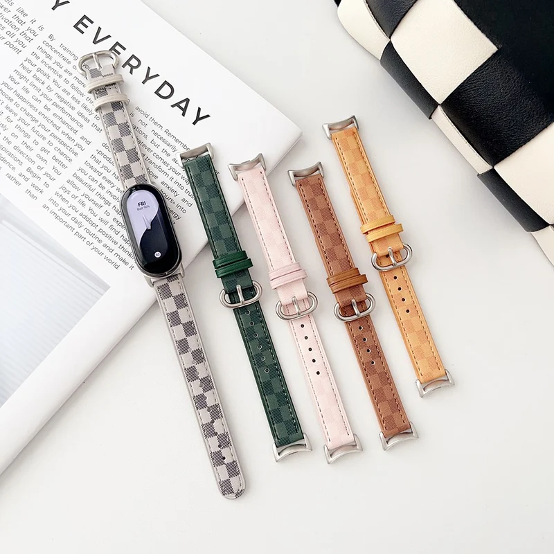 Xiaomi Smart Band 8 Genuine Cowhide leather in grid pattern strap