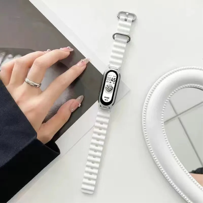 Xiaomi Mi Band 7 ocean style silicone strap - White / Transparent Case