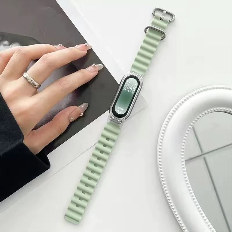Xiaomi Mi Band 7 ocean style silicone strap - White / Transparent Case