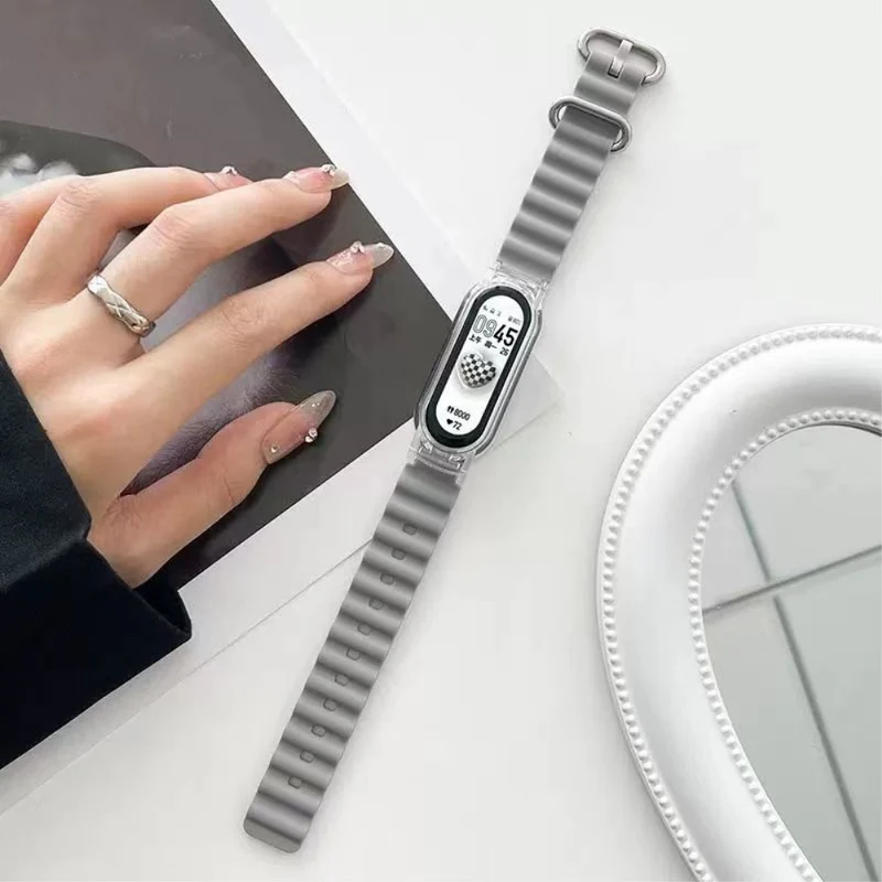 Xiaomi Mi Band 7 ocean style silicone strap - White / Transparent Case
