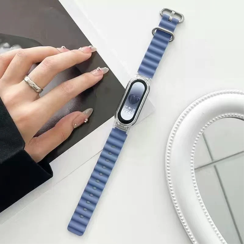 Xiaomi Mi Band 7 ocean style silicone strap - White / Transparent Case