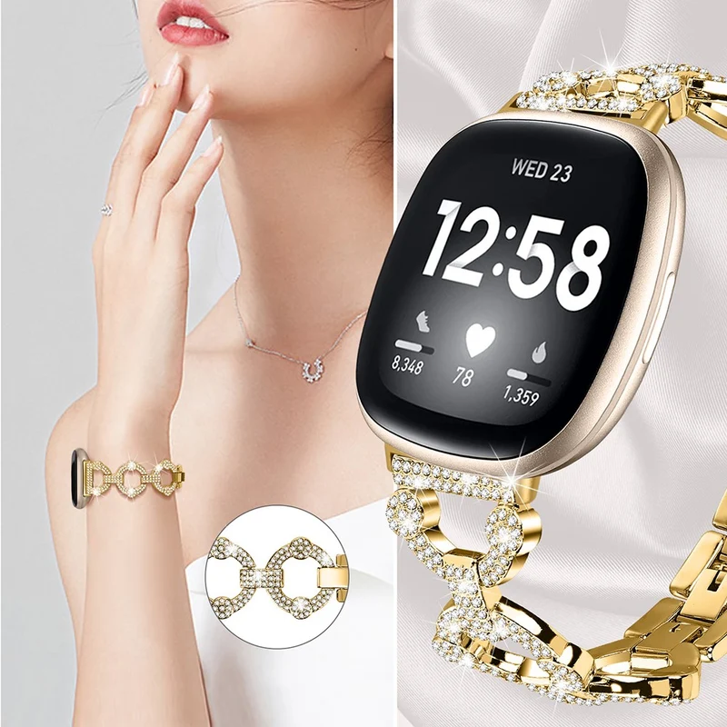 Rhinestone stainless steel strap for Fitbit Sense 2 / Versa 4