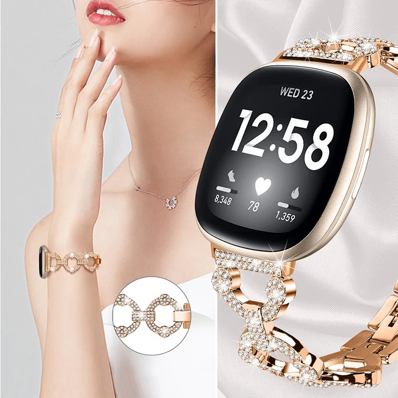 Rhinestone stainless steel strap for Fitbit Sense 2 / Versa 4