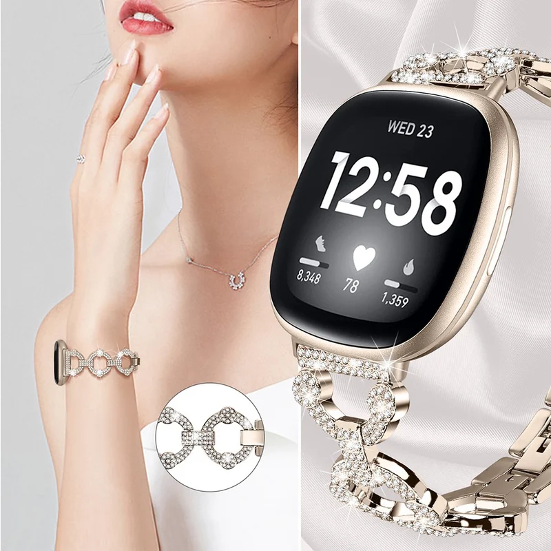 Rhinestone stainless steel strap for Fitbit Sense 2 / Versa 4