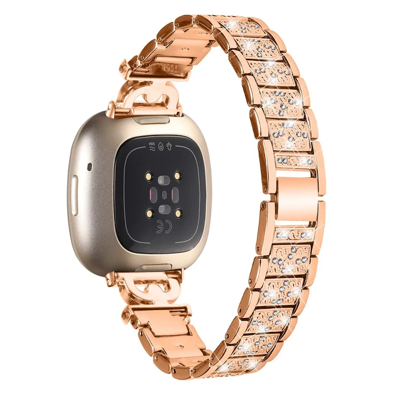 Fitbit Sense 2 / Versa 4 rhinestone stainless steel strap - Rose Gold
