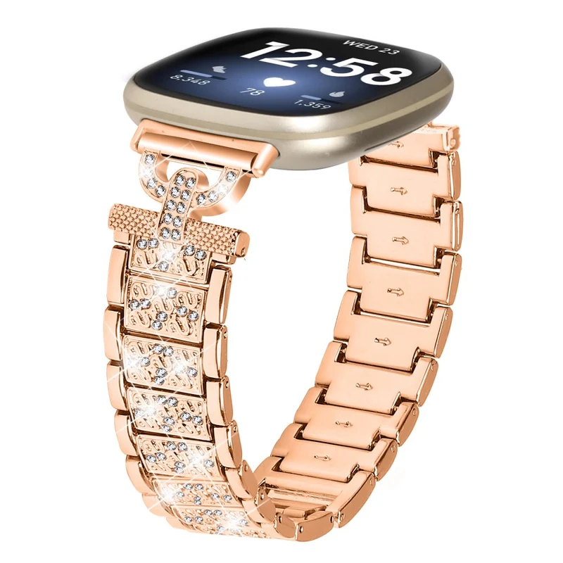 Fitbit Sense 2 / Versa 4 rhinestone stainless steel strap - Rose Gold
