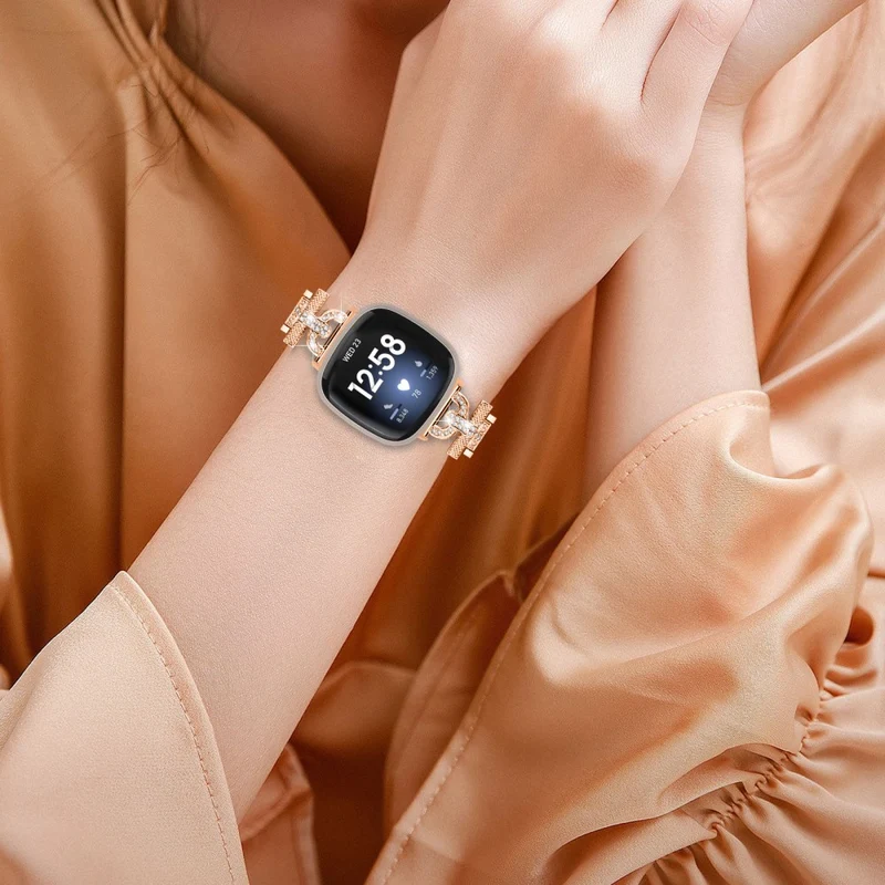 Fitbit Sense 2 / Versa 4 rhinestone stainless steel strap - Rose Gold