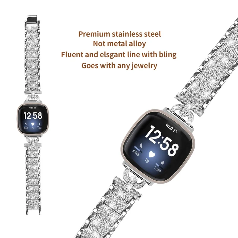 Fitbit Sense 2 / Versa 4 rhinestone stainless steel strap - Rose Gold