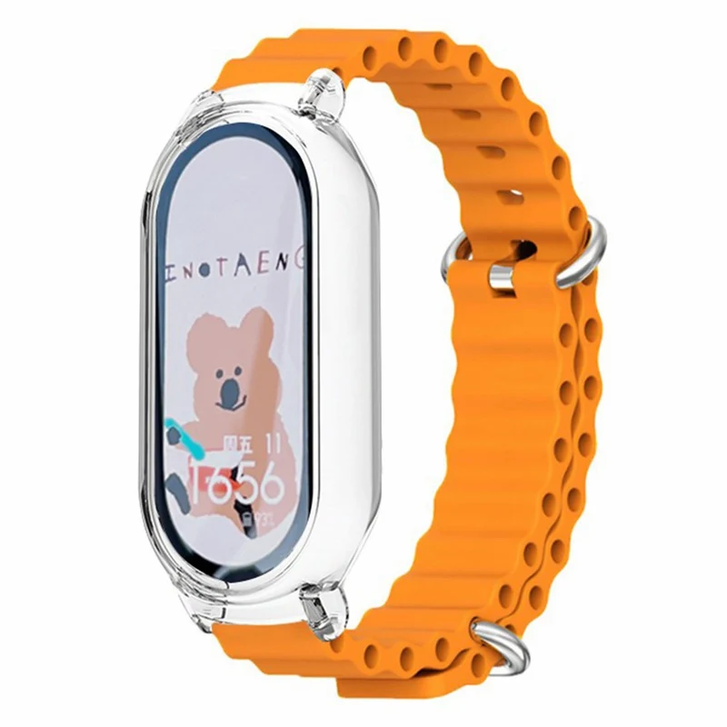 Xiaomi Smart Band 8 ocean style silicone strap - Orange / Transparent Case