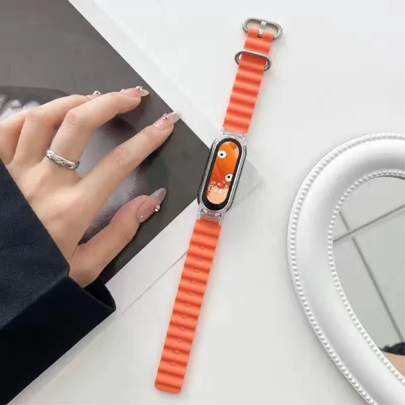 Xiaomi Smart Band 8 ocean style silicone strap - Orange / Transparent Case