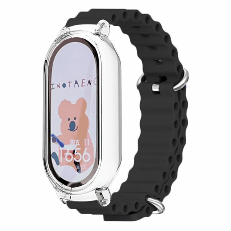 Xiaomi Smart Band 8 ocean style silicone strap - Orange / Transparent Case