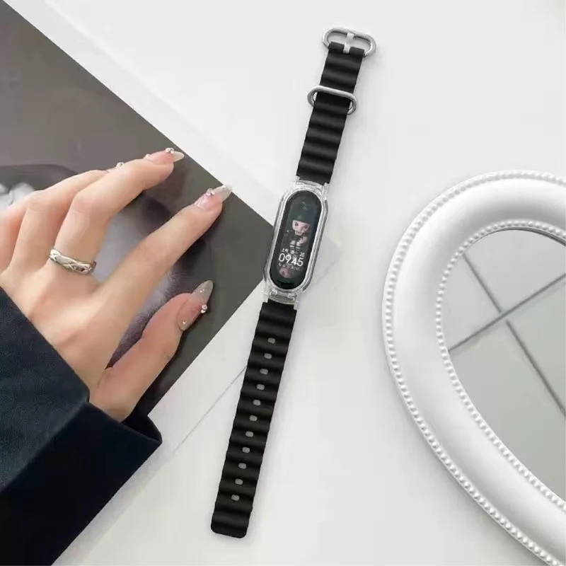 Xiaomi Smart Band 8 ocean style silicone strap - Orange / Transparent Case
