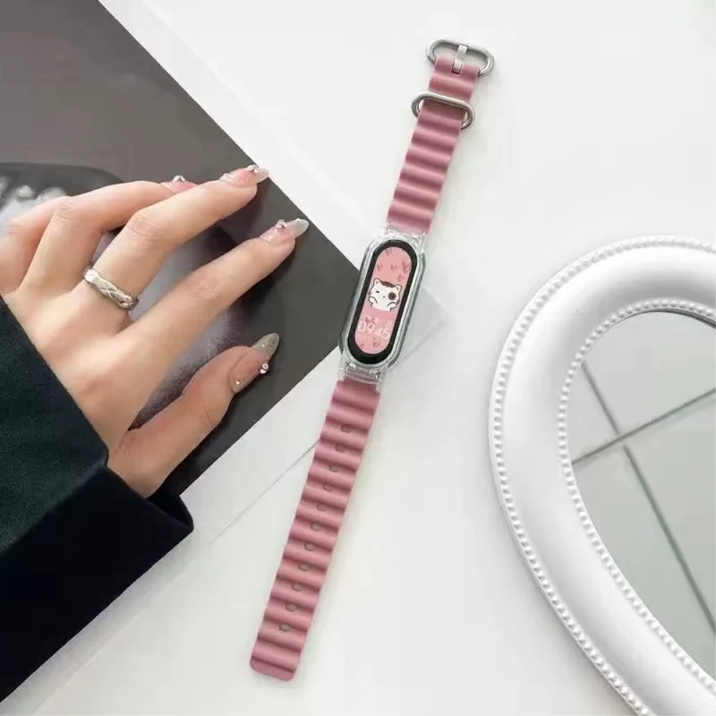Xiaomi Smart Band 8 ocean style silicone strap - Orange / Transparent Case