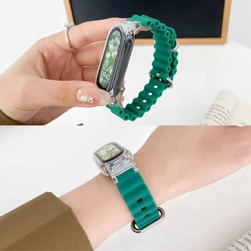 Xiaomi Smart Band 8 ocean style silicone strap - Orange / Transparent Case