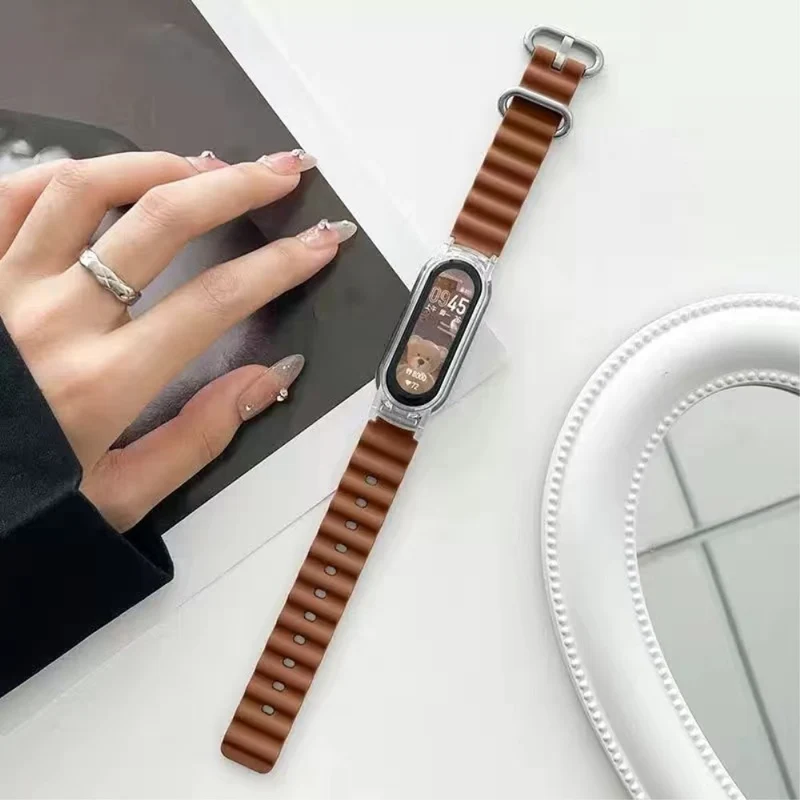Xiaomi Smart Band 8 ocean style silicone strap - Orange / Transparent Case