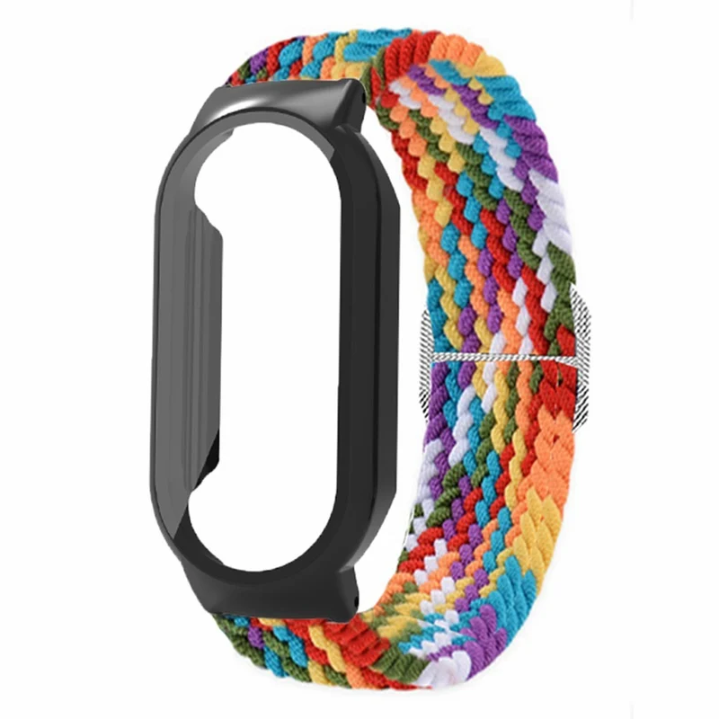 Xiaomi Smart Band 8 elastic nylon strap with cover and screen protector - Rainbow / Black Case