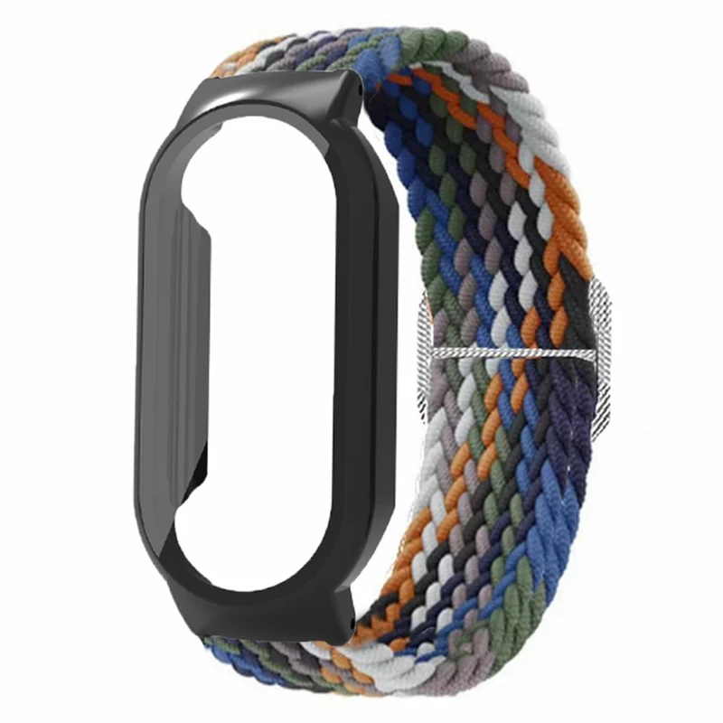 Xiaomi Smart Band 8 elastic nylon strap with cover and screen protector - Rainbow / Black Case