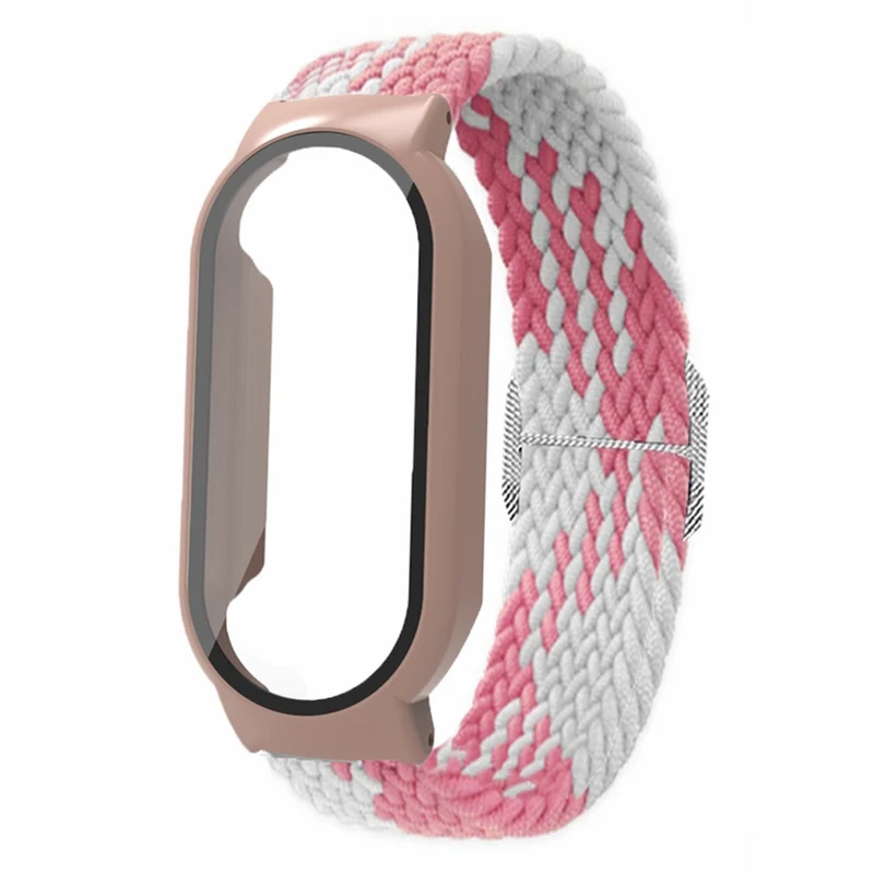Xiaomi Smart Band 8 elastic nylon strap with cover and screen protector - Rainbow / Black Case