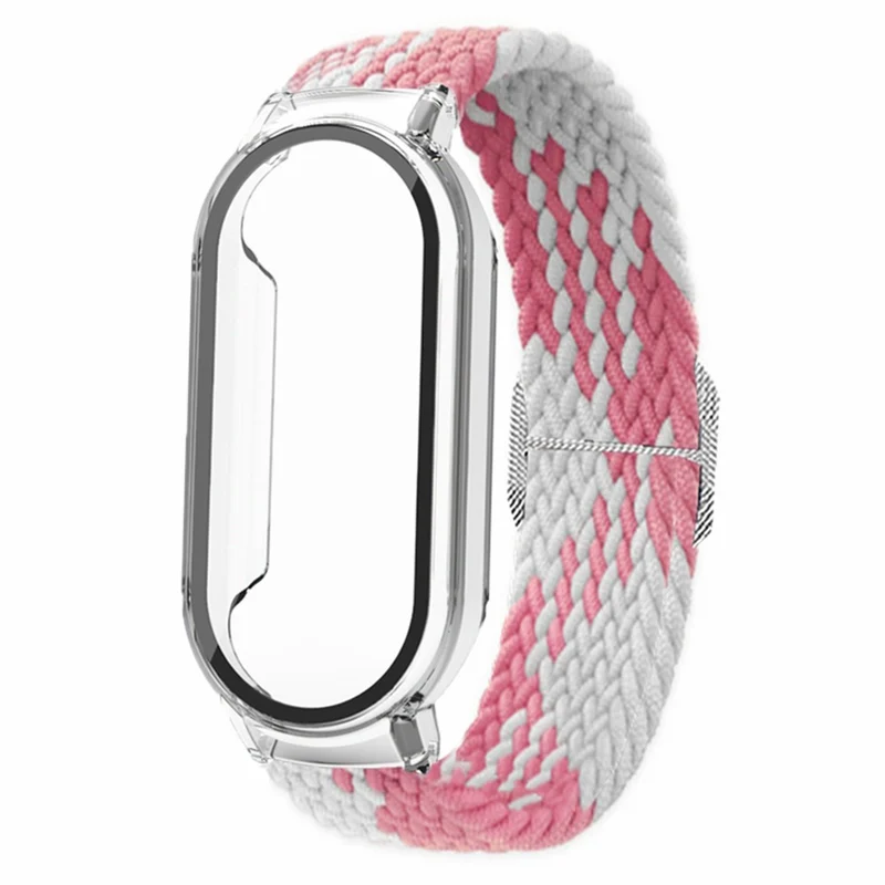 Xiaomi Smart Band 8 elastic nylon strap with cover and screen protector - Rainbow / Black Case