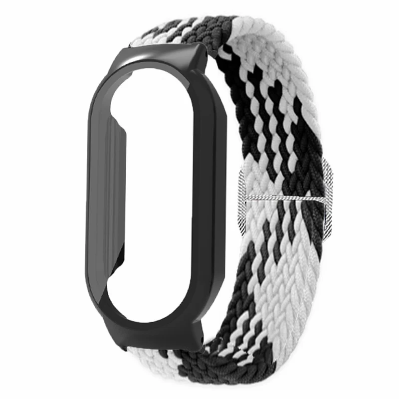 Xiaomi Smart Band 8 elastic nylon strap with cover and screen protector - Rainbow / Black Case