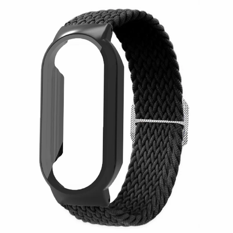 Xiaomi Smart Band 8 elastic nylon strap with cover and screen protector - Rainbow / Black Case
