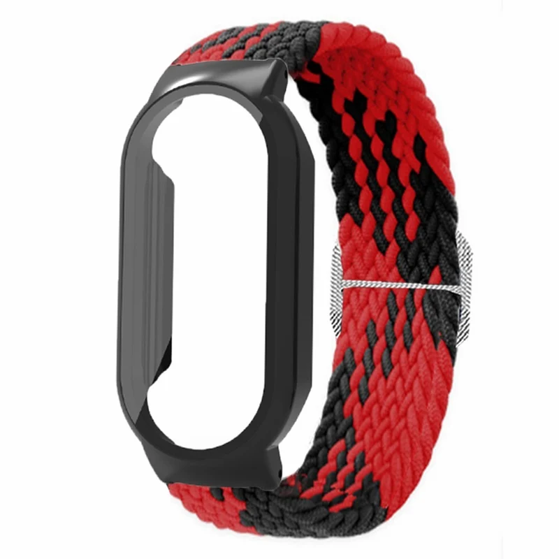 Xiaomi Smart Band 8 elastic nylon strap with cover and screen protector - Rainbow / Black Case