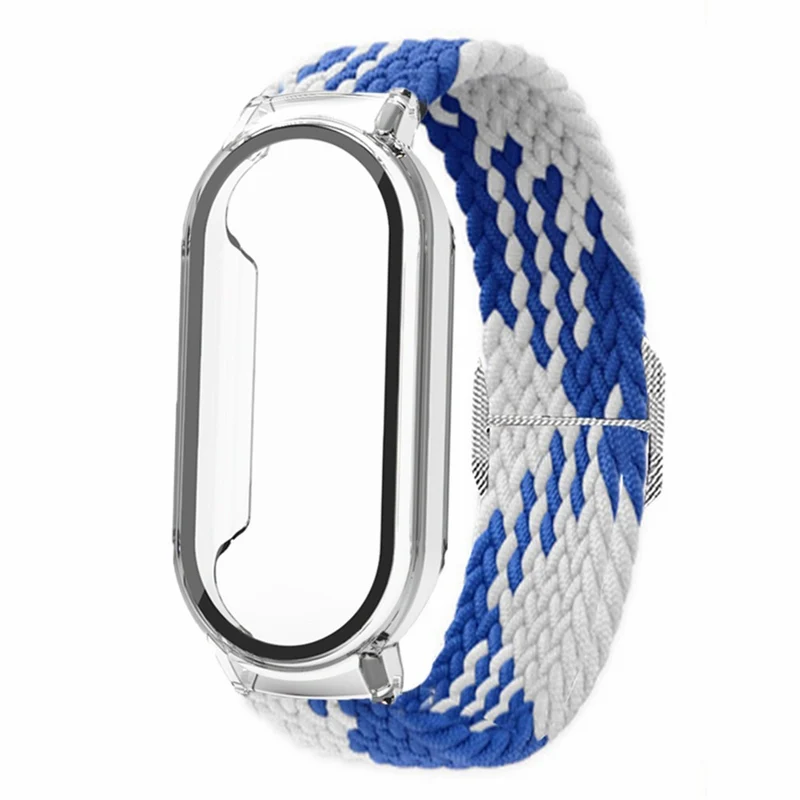 Xiaomi Smart Band 8 elastic nylon strap with cover and screen protector - Rainbow / Black Case