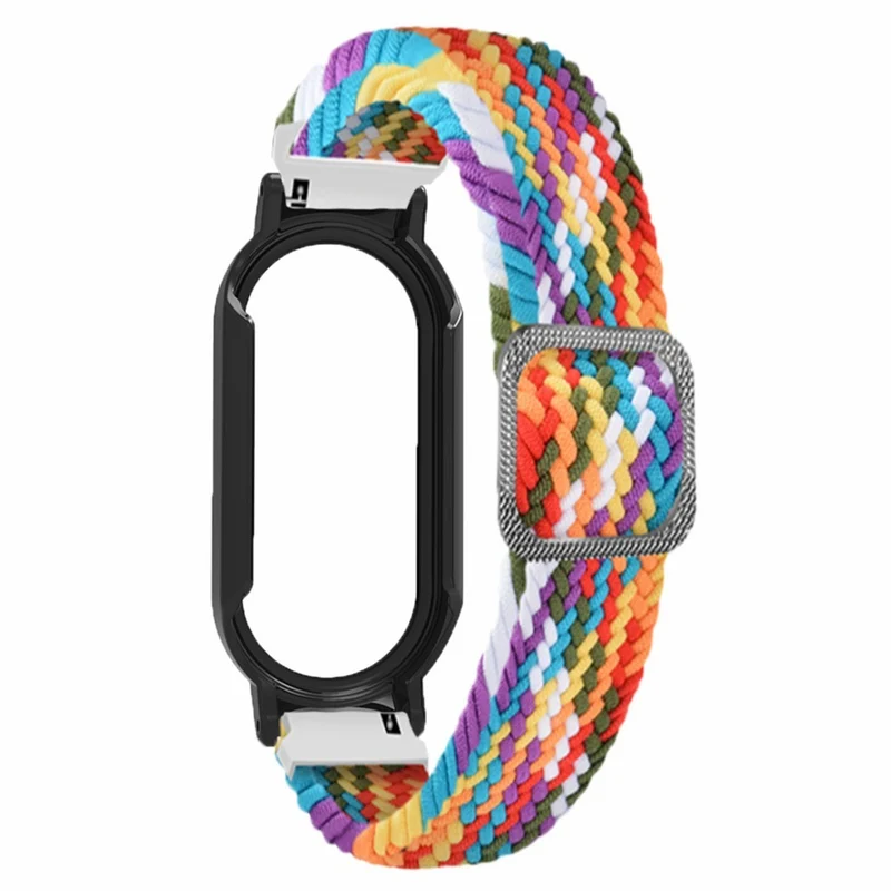 Xiaomi Smart Band 8 elastic nylon strap with cover and screen protector - Rainbow / Black Case