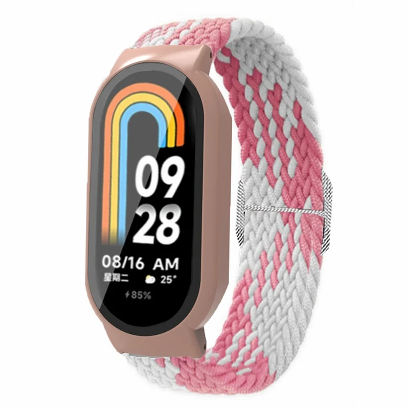 Xiaomi Smart Band 8 elastic nylon strap with cover and screen protector - Rainbow / Black Case