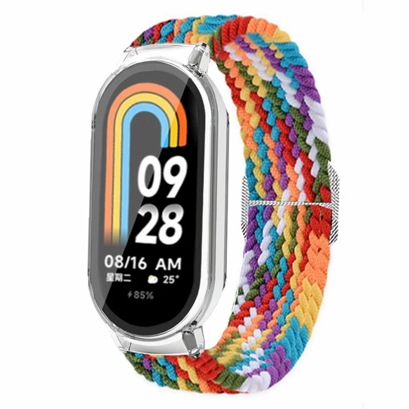 Xiaomi Smart Band 8 elastic nylon strap with cover and screen protector - Rainbow / Black Case