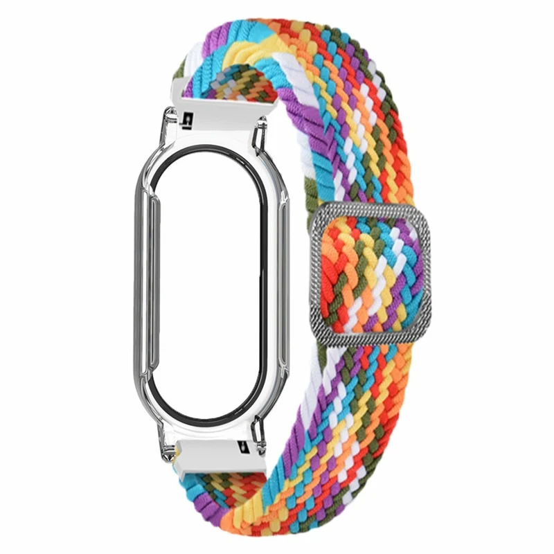Xiaomi Smart Band 8 elastic nylon strap with cover and screen protector - Rainbow / Black Case