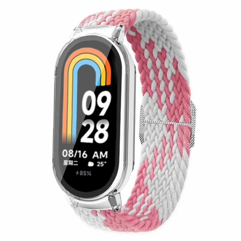 Xiaomi Smart Band 8 elastic nylon strap with cover and screen protector - Rainbow / Black Case