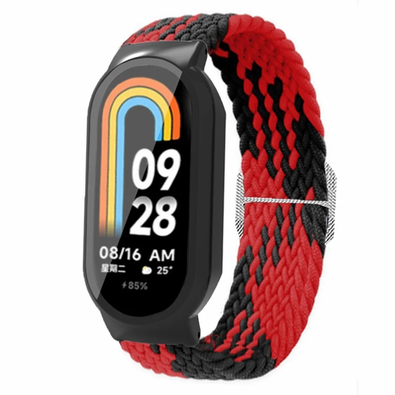 Xiaomi Smart Band 8 elastic nylon strap with cover and screen protector - Rainbow / Black Case