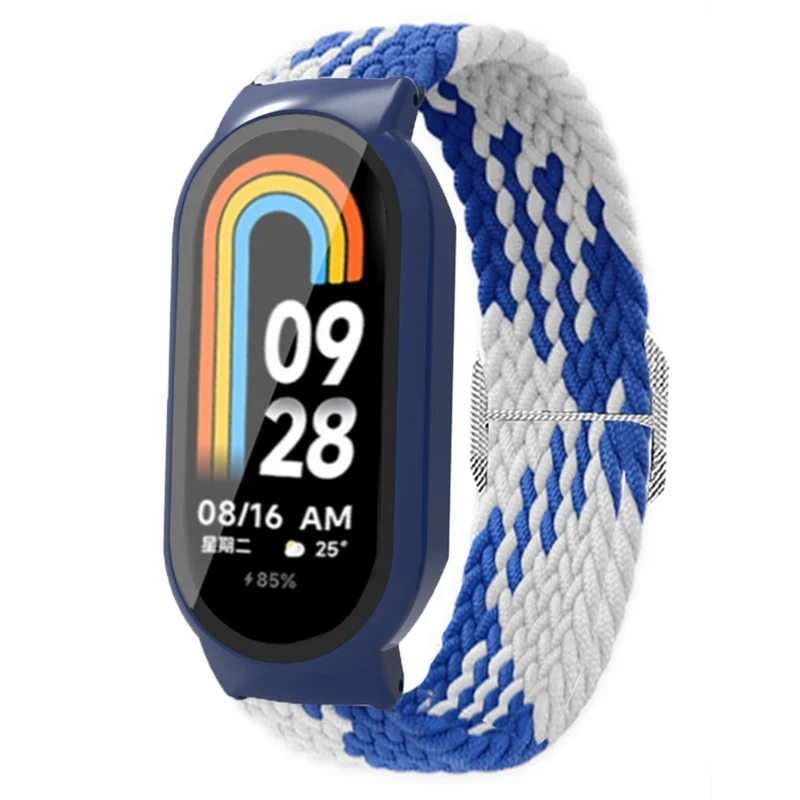 Xiaomi Smart Band 8 elastic nylon strap with cover and screen protector - Rainbow / Black Case