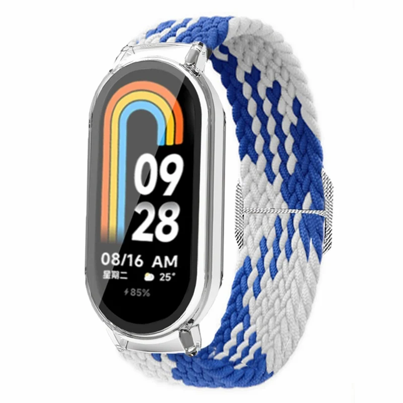 Xiaomi Smart Band 8 elastic nylon strap with cover and screen protector - Rainbow / Black Case