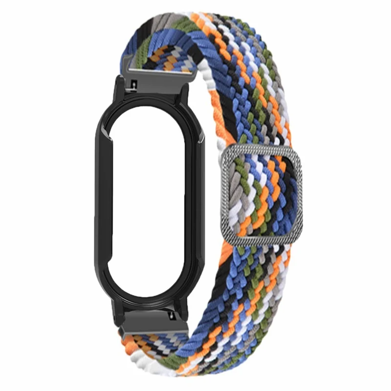 Xiaomi Smart Band 8 elastic nylon strap with cover and screen protector - Rainbow / Black Case