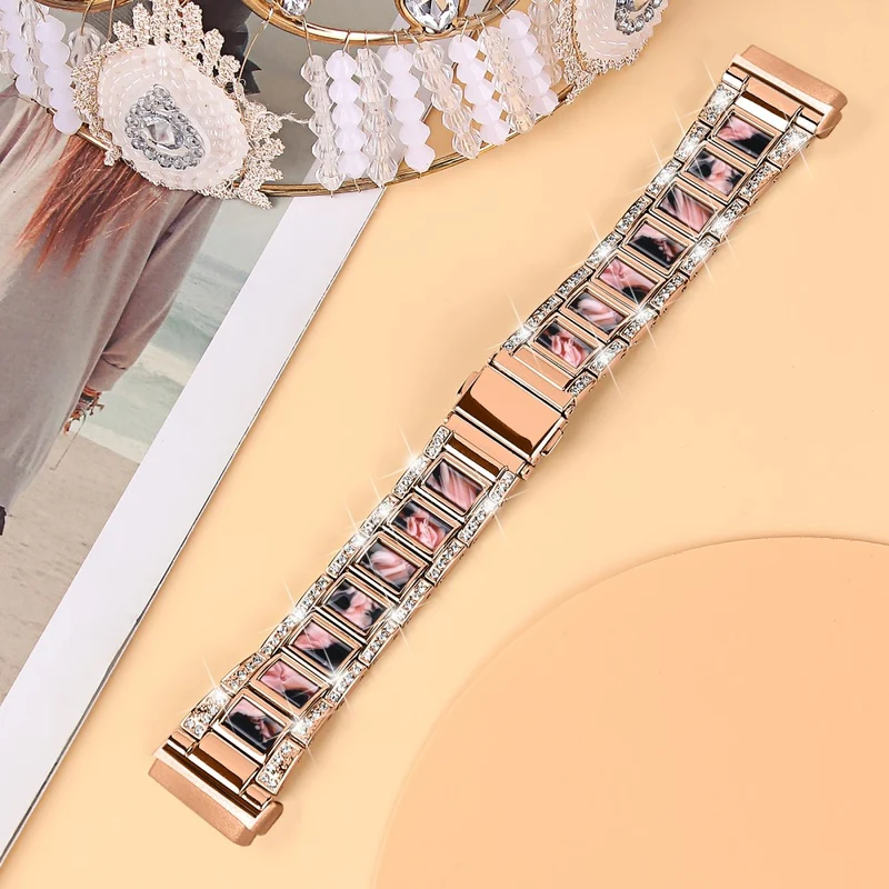 Fitbit Sense 2 / Versa 4 resin adorned stainless steel strap