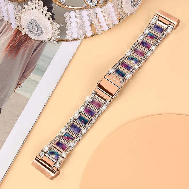 Fitbit Sense 2 / Versa 4 resin adorned stainless steel strap