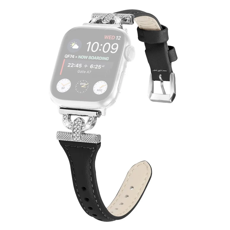 Apple Watch Series 8 (45mm) / Watch Ultra Genuine leather rhinestone décor strap with silver buckle